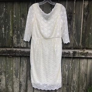 Alex Evenings Cream Lace Floral Long Sleeve Midi Dress Size 10